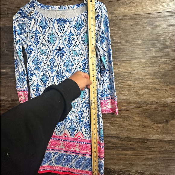 Lilly Pulitzer Blue and Pink Sheath Dress with 3/4 Sleeves - Picture 1 of 10